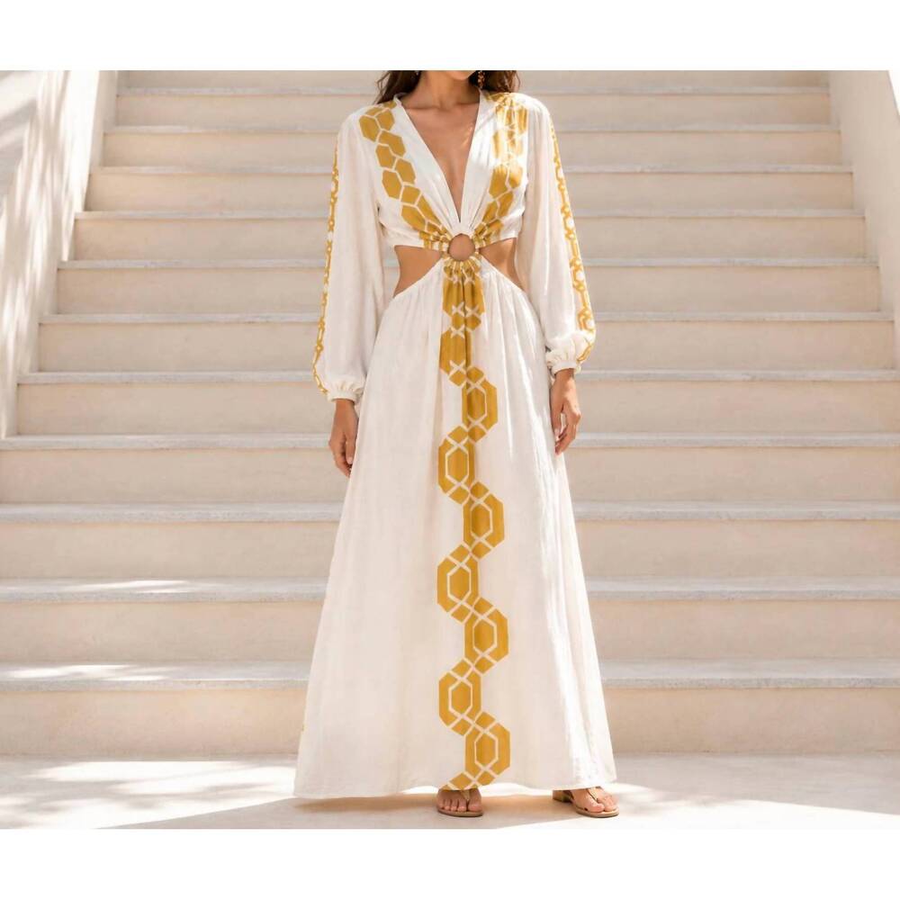 NEW MYSTERY RESORT hexa maxi dress in white multi